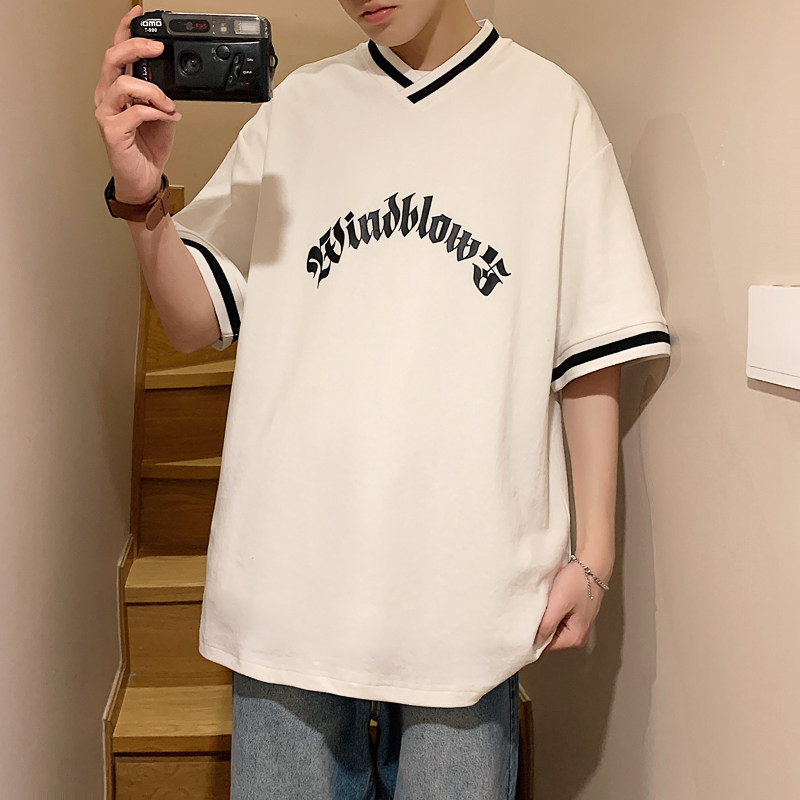 2024夏季新款男士短袖T恤撞色螺纹白色TX052-P35，男装T恤，电商B237