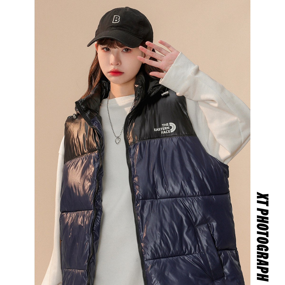 2024冬季中性风新款松软可拆卸棉马夹蓝色MJ10-P55控88，女装马甲，电商B237