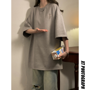 2023女模新款T恤麂皮绒刺绣大板 灰色 TX083-P25 控39图片