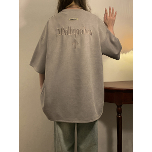 2023女模新款T恤麂皮绒刺绣大板 灰色 TX083-P25 控39图片