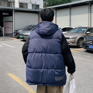 2023港风新款男士连帽可拆卸外贸品质马甲  蓝色 MJ12-P75 控108图片