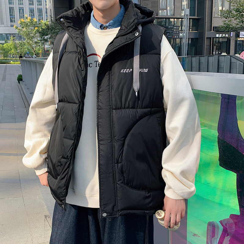 2023港风新款男士连帽可拆卸外贸品质马甲  黑色 MJ12-P75 控108图片