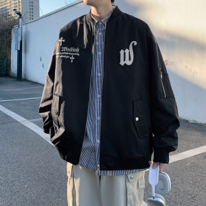 2024春季新款刺绣贴皮棒球领高品质 夹克男 黑色JK038-P88 控128图片