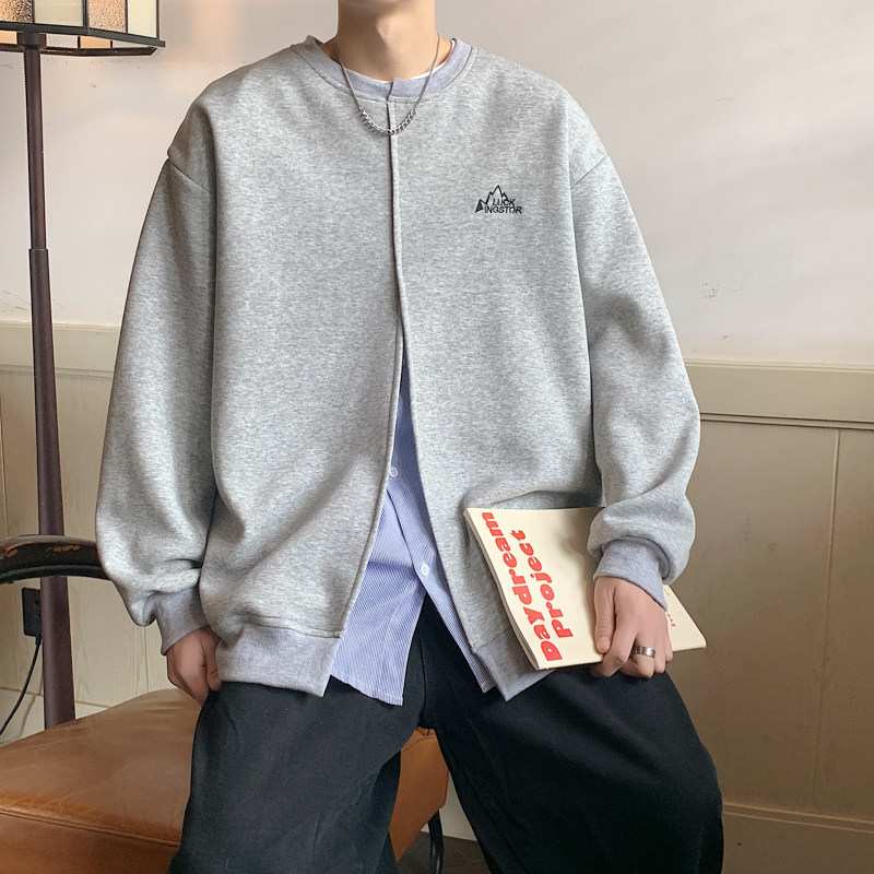 2023港风高品质华棉360克刺绣假两件卫衣灰色W030-P55控88,男装卫衣,电商B237