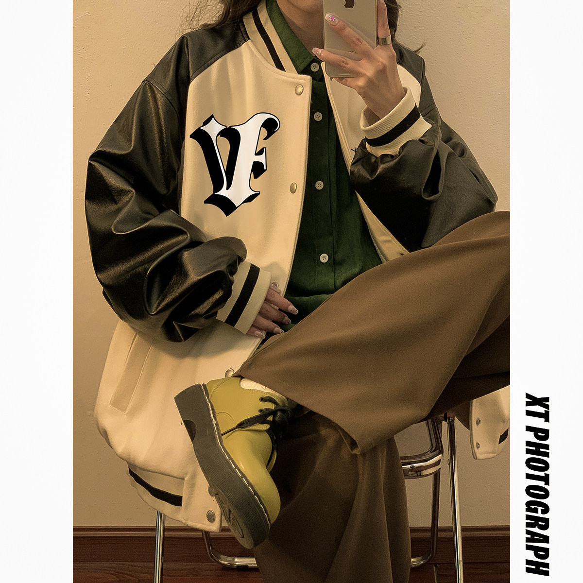 2023女模春季新款刺绣630克呢料拼皮夹克男白色JK044-P95控138,男装夹克,电商B237