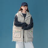 2024冬季中性風(fēng)新款大口袋連帽可拆卸棉馬夾黑色MJ13-P75控108，女裝馬甲，電商B237