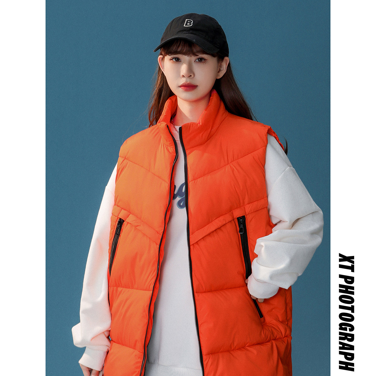 2024冬季中性风新款立领冲锋棉马夹黑色MJ16-P75控108,女装马甲,电商B237