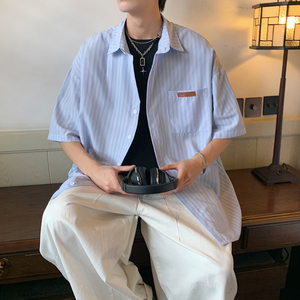 2023女模夏季新款男士宽松条纹衬衫 绿色 CC034-P45 控68图片