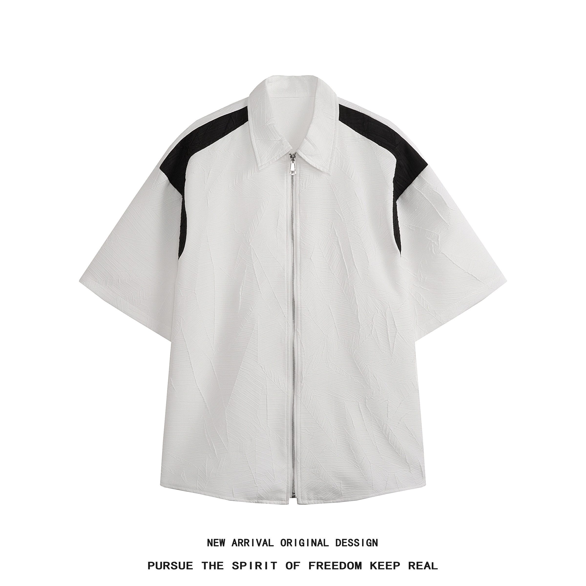 衬衫短袖男痞帅褶皱衬衣小众设计感薄外套白底CC044-P45控68,男装衬衫,电商B237