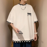2024夏季新款男士假两件格子短袖T恤黑色TX055-P35，男装T恤，电商B237