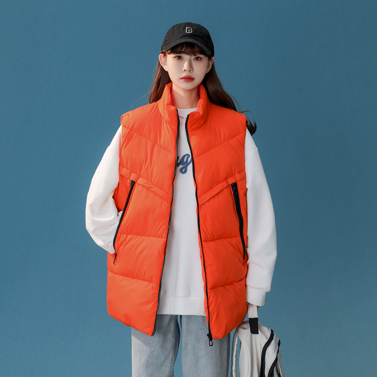 2024冬季中性风新款立领冲锋棉马夹黑色MJ16-P75控108,女装马甲,电商B237