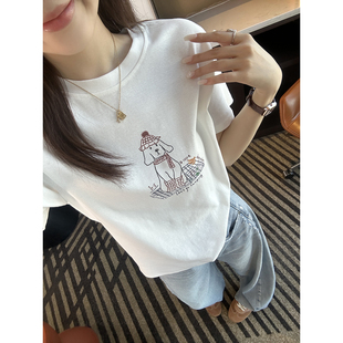 春季 小狗T恤女2026新款 复古宽松慵懒上衣 韩系圆领短袖 穿搭救星