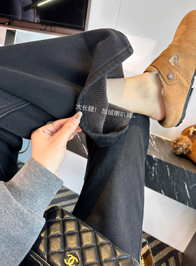 秒变大长腿！~立体显瘦黑灰色微喇叭裤女秋冬新款加绒加厚牛仔裤