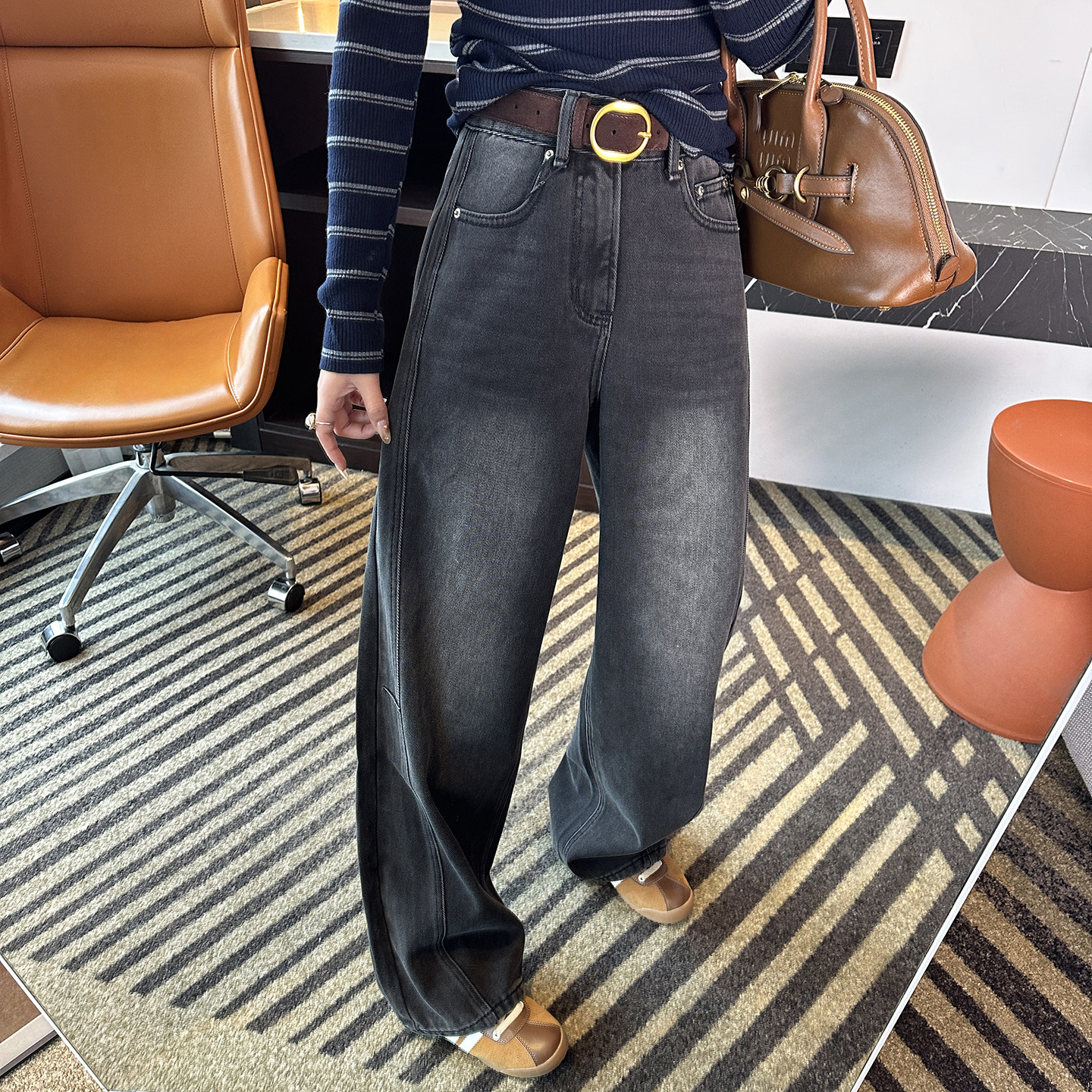 双生弯刀裤！~黑灰色弧形显瘦牛仔裤女春新款复古做旧宽松阔腿裤,女装/女士精品,牛仔裤,淘宝优惠券,粉丝福利购,淘宝优惠卷