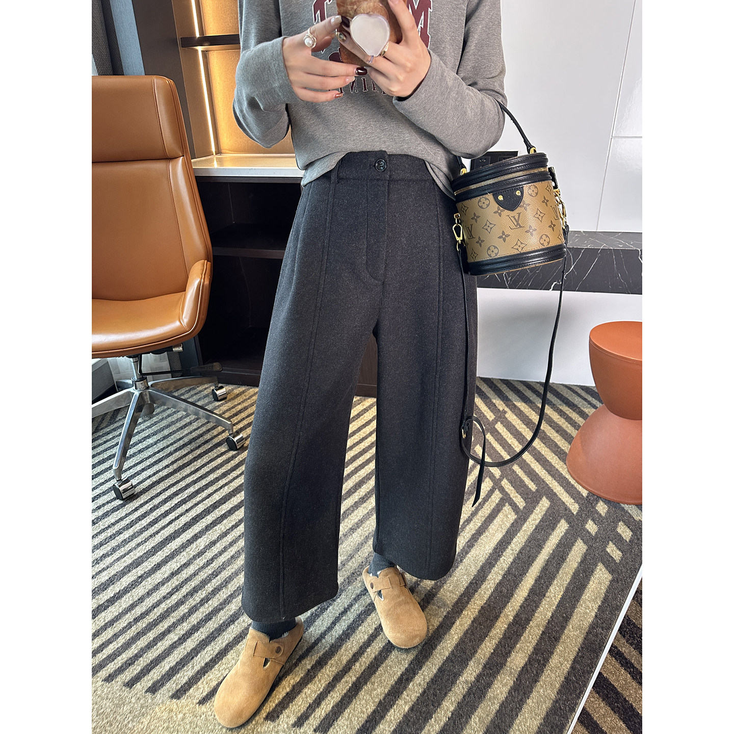 自留！很难不爱~小个子毛呢阔腿休闲裤女灰色加绒加厚八分气球裤,女装/女士精品,休闲裤,淘宝优惠券,粉丝福利购,淘宝优惠卷