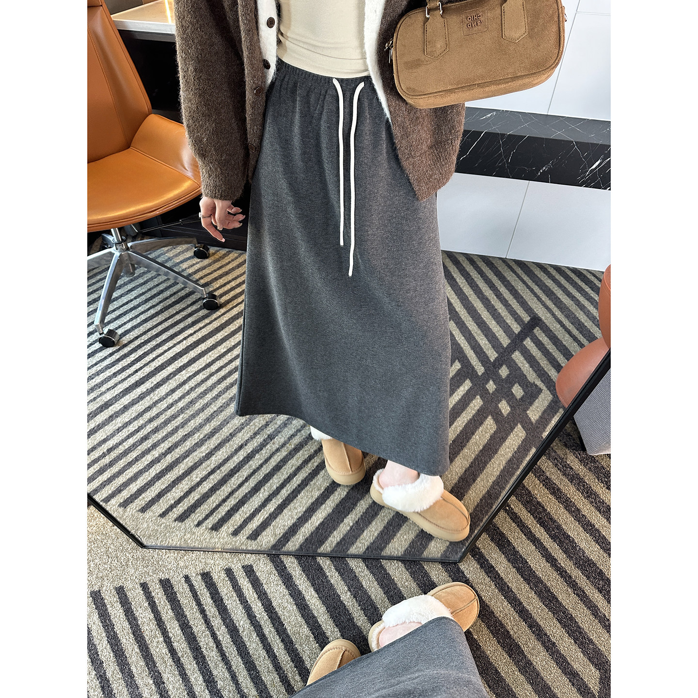 梨型zui爱！~遮胯A字抽绳半身裙女秋冬新款加厚绒高腰显瘦中长裙,女装/女士精品,半身裙,淘宝优惠券,粉丝福利购,淘宝优惠卷