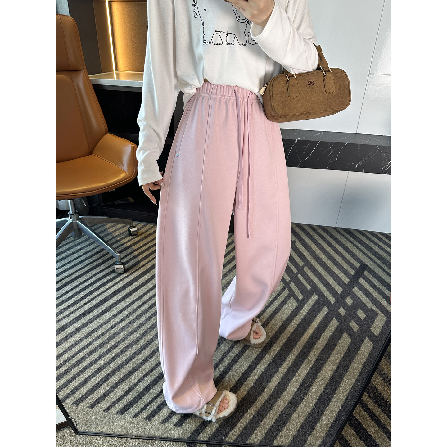 梨型刚需！~遮胯抽绳弯刀休闲裤女2026春新款松弛感宽松阔腿长裤,女装/女士精品,休闲裤,淘宝优惠券,粉丝福利购,淘宝优惠卷