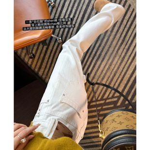 显瘦宽松高腰弹力长裤 wan分推荐 女2026新款 直筒牛仔裤 白色窄版