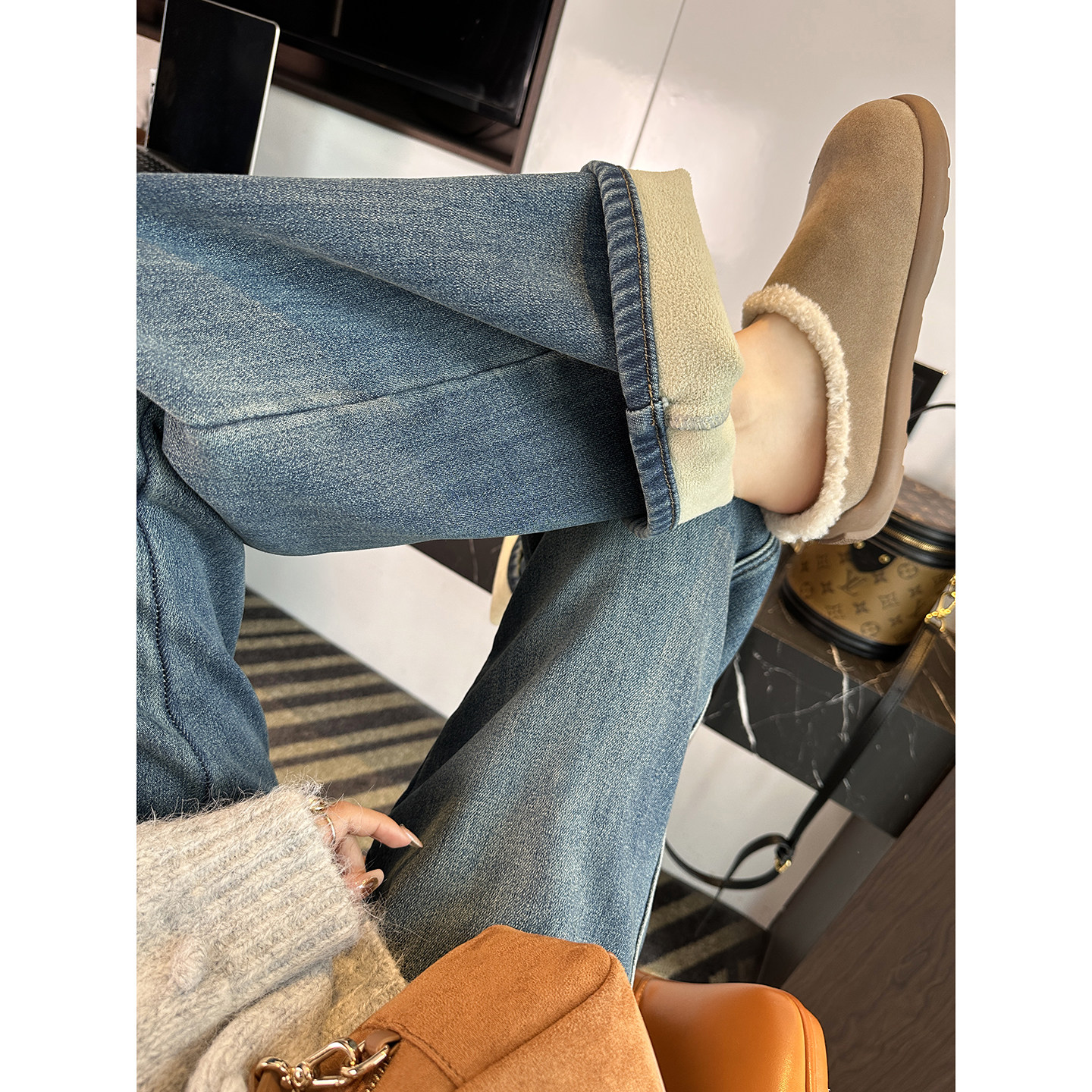 版型倍儿好！窄版阔腿牛仔裤女2025新款加绒高腰复古直筒宽松长裤,女装/女士精品,牛仔裤,淘宝优惠券,粉丝福利购,淘宝优惠卷