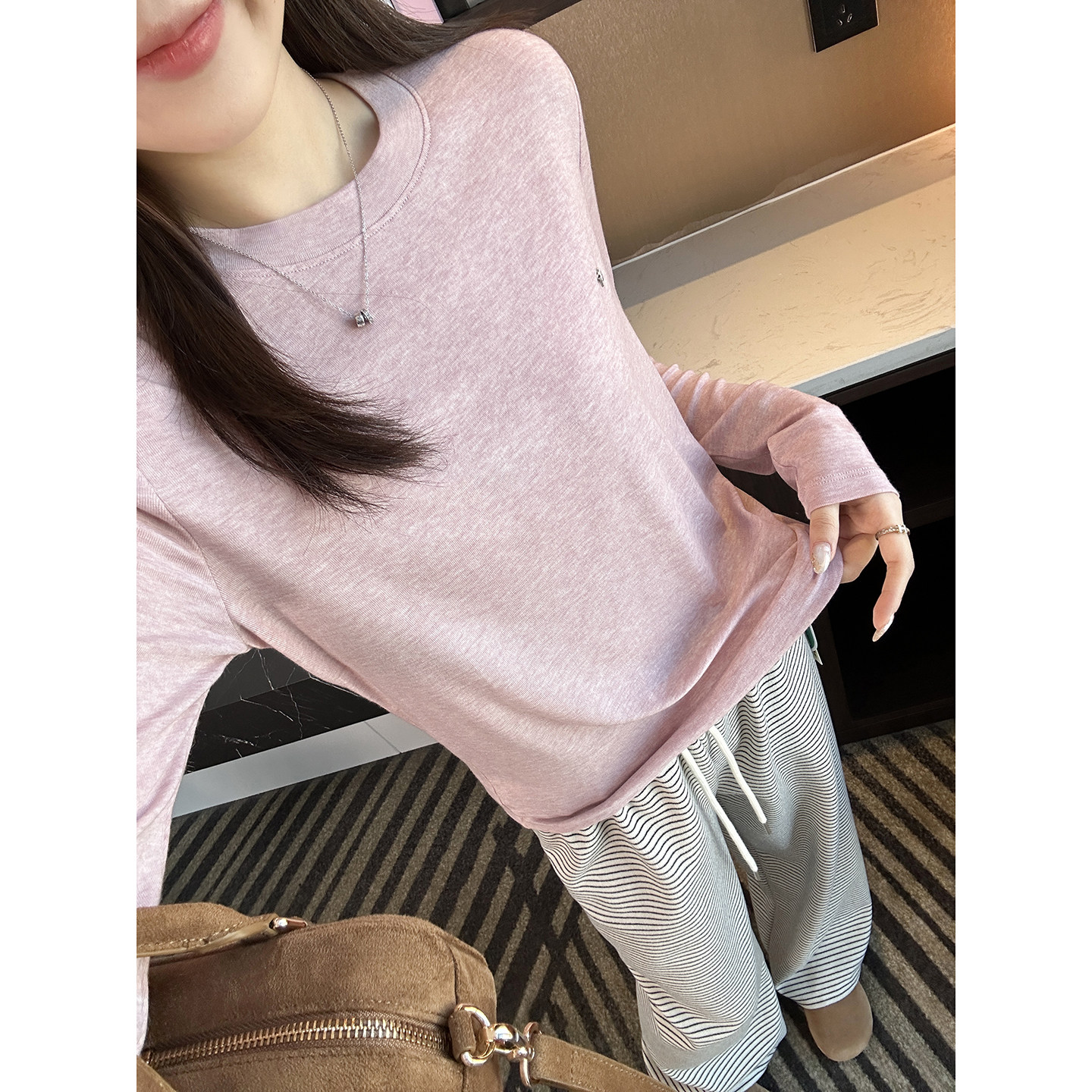 du家高定 小马天丝羊毛正肩长袖T恤女春季新款打底衫柔软圆领上衣,女装/女士精品,T恤,淘宝优惠券,粉丝福利购,淘宝优惠卷