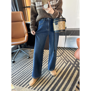 女秋冬新加厚绒高腰阔腿长裤 直筒牛仔裤 双规格窄版 谁穿谁夸爆