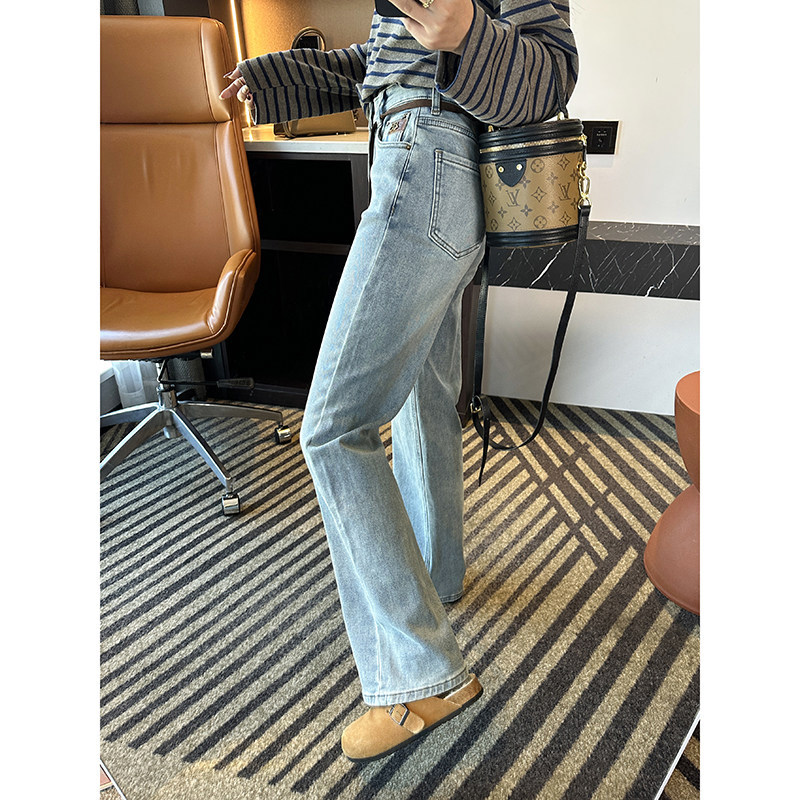 遮肉一ju！浅蓝色加绒牛仔裤女冬季2025新款高腰直筒宽松阔腿裤子,女装/女士精品,牛仔裤,淘宝优惠券,粉丝福利购,淘宝优惠卷