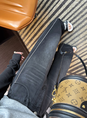 巨修腿侧边线！~加绒抓毛阔腿牛仔裤女2秋冬新款高腰宽松直筒长裤