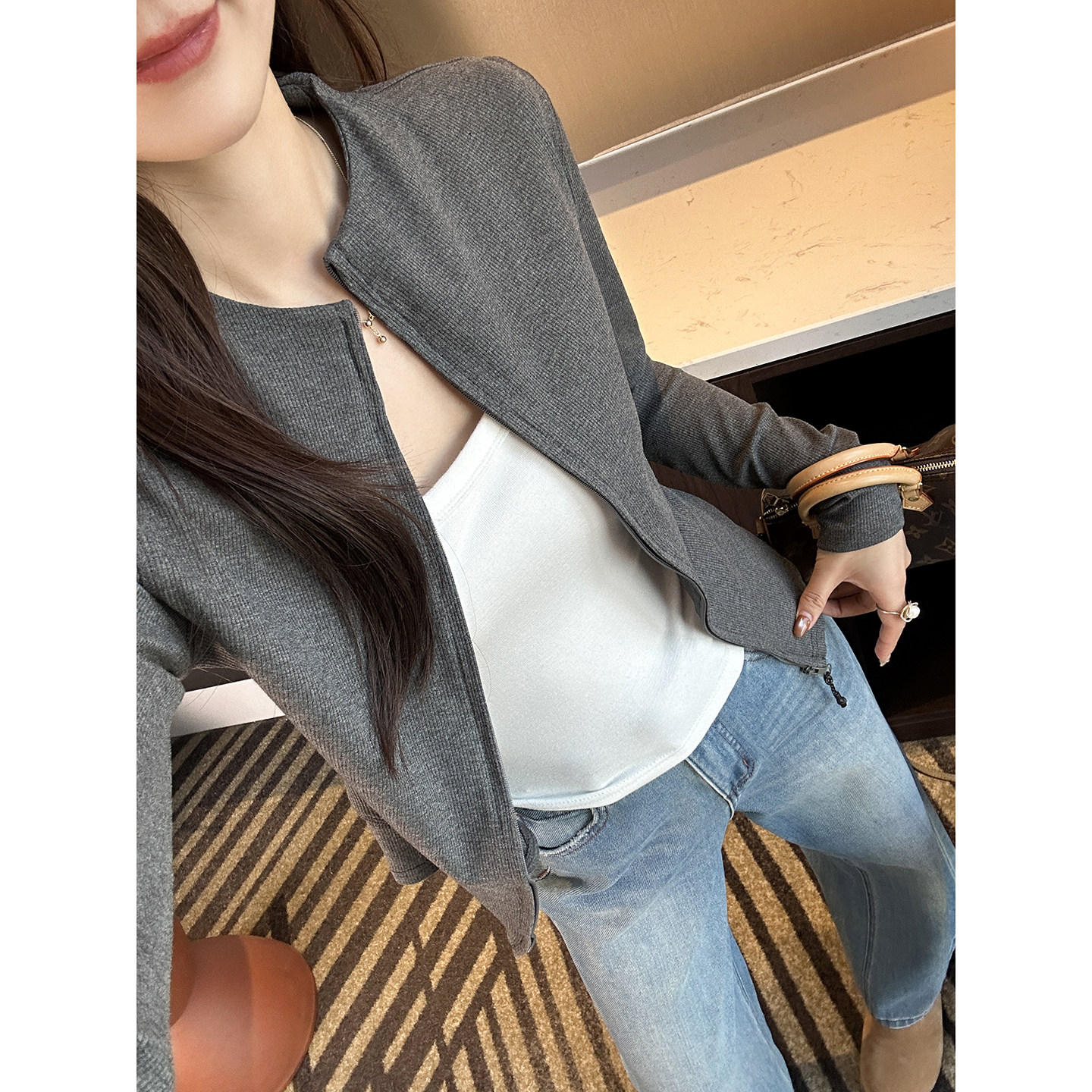 立显腰线！~双拉链修身显瘦开衫女新款弹力百搭气质立领长袖上衣,女装/女士精品,卫衣/绒衫,淘宝优惠券,粉丝福利购,淘宝优惠卷