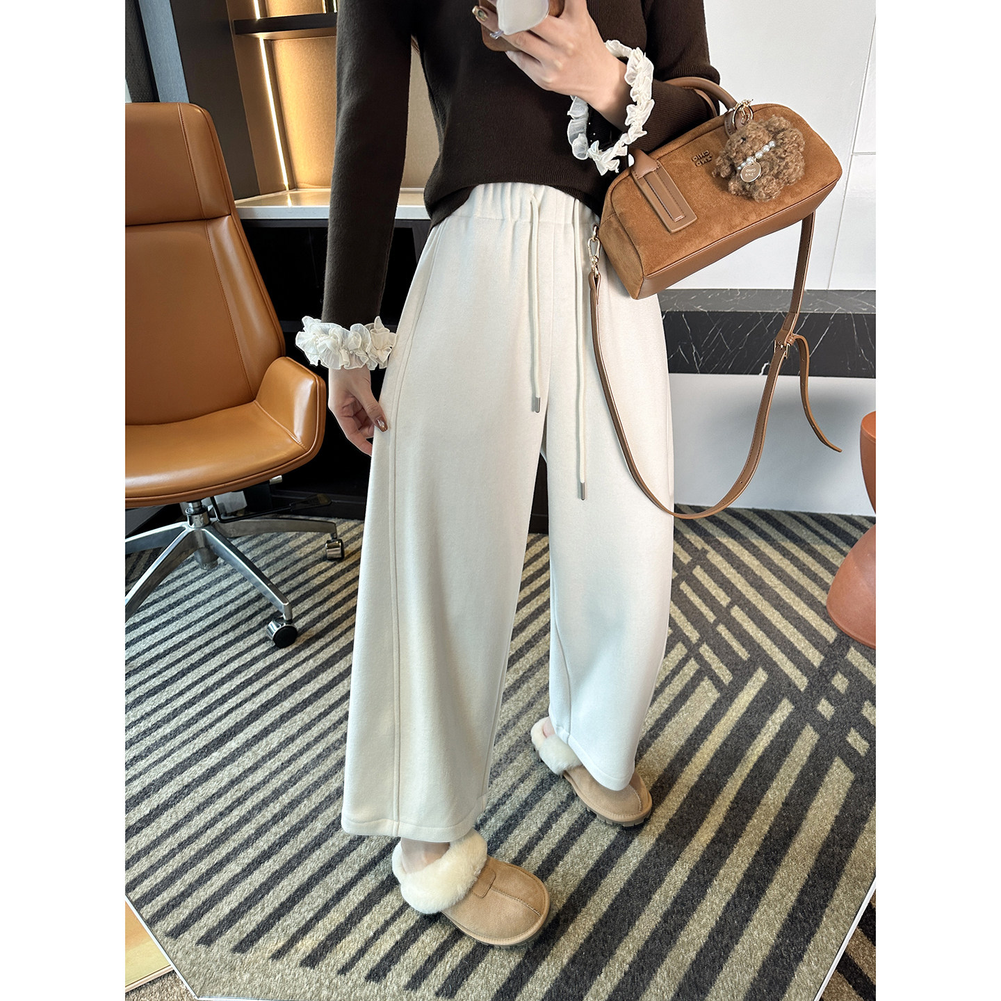 慵懒感满满！~小个子九分弯刀休闲裤女秋冬加厚绒宽松阔腿奶奶裤,女装/女士精品,休闲裤,淘宝优惠券,粉丝福利购,淘宝优惠卷