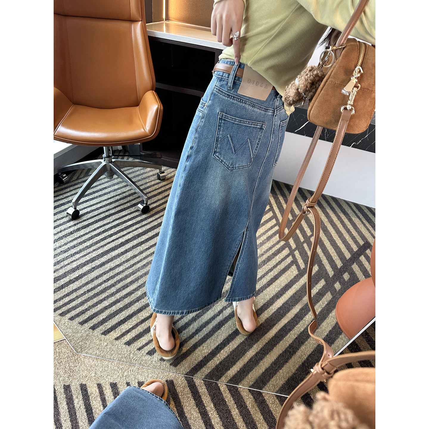 口碑版型！~收胯后开叉牛仔半身裙女2026春新款高腰显瘦中长裙子