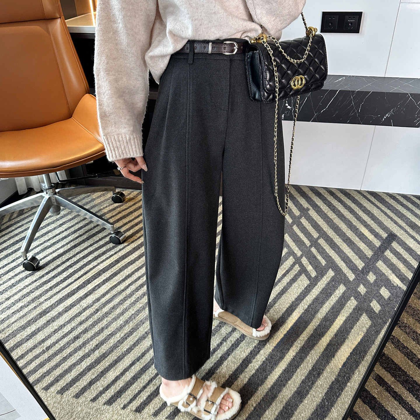 梨型友好裤小个子呢料休闲西装裤