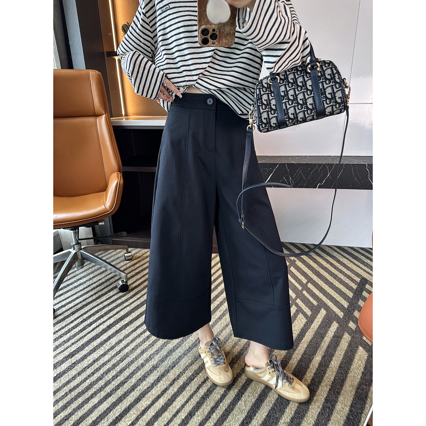 三色都好看！小个子九分阔腿休闲裤女2026新款春宽松慵懒百搭裤子