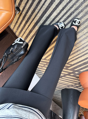 瘦腿buff！~黑色微喇屁帘裤子女2026新款春季高腰修身弹力休闲裤