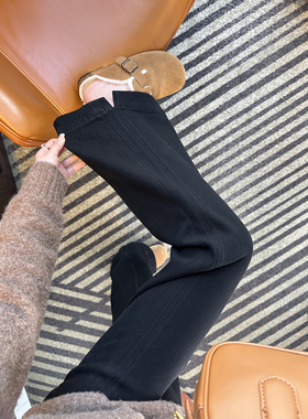 两个厚度！~小开叉微喇叭牛仔裤女2025新加绒保暖高腰黑色长裤子