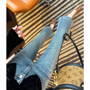 小个子八九分牛仔裤 女2025秋冬新款 复古高腰喇叭裤 腿精本命裤