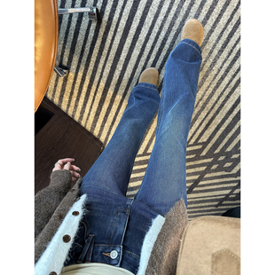 保暖植绒高腰显瘦长裤 女秋冬新款 四面弹微喇叭牛仔裤 拯救腿型