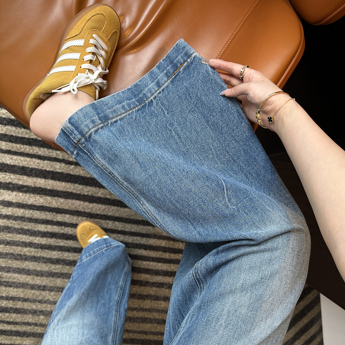 好穿到爆~！松弛感天丝阔腿牛仔裤女2025新款高腰宽松直筒拖地裤,女装/女士精品,牛仔裤,淘宝优惠券,粉丝福利购,淘宝优惠卷