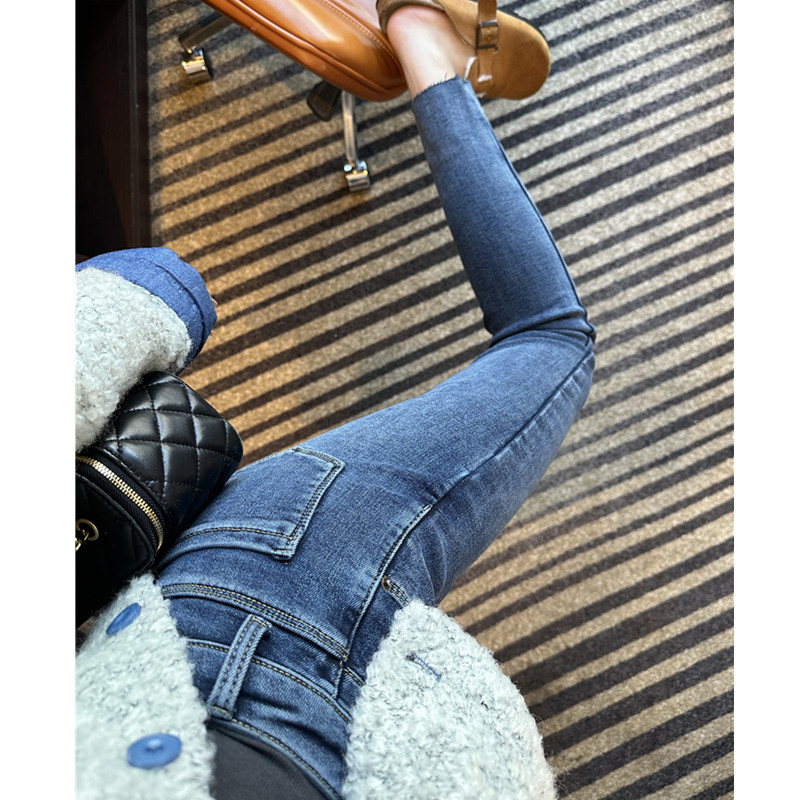 洋气复古蓝~！今年新色 高腰加绒牛仔裤女显瘦小脚裤子新款铅笔裤,女装/女士精品,牛仔裤,淘宝优惠券,粉丝福利购,淘宝优惠卷