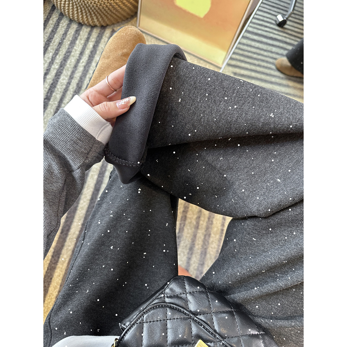 闪闪满天星！~婴儿绒烫钻休闲裤女冬季加绒垂感宽松阔腿长裤新款,女装/女士精品,休闲裤,淘宝优惠券,粉丝福利购,淘宝优惠卷