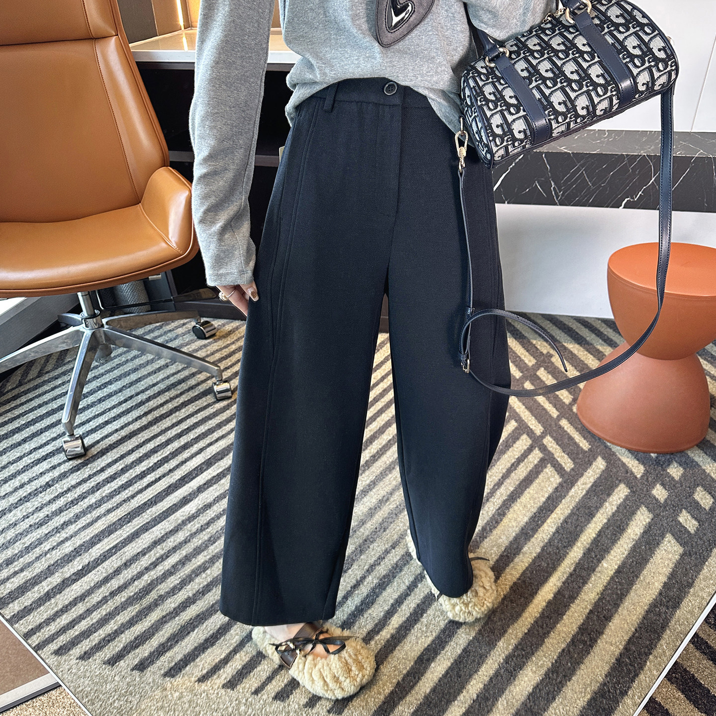 man分舒适感 小个子九分毛呢休闲裤子女冬加绒新款宽松阔腿奶奶裤,女装/女士精品,休闲裤,淘宝优惠券,粉丝福利购,淘宝优惠卷