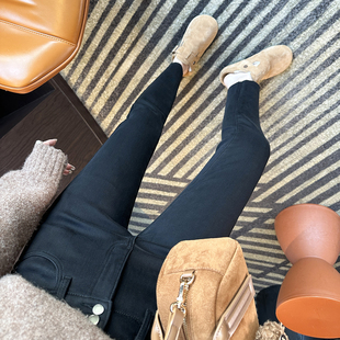 王 靴裤 加绒小脚牛仔裤 弹力显瘦九分铅笔裤 女高腰修身 新一代裤