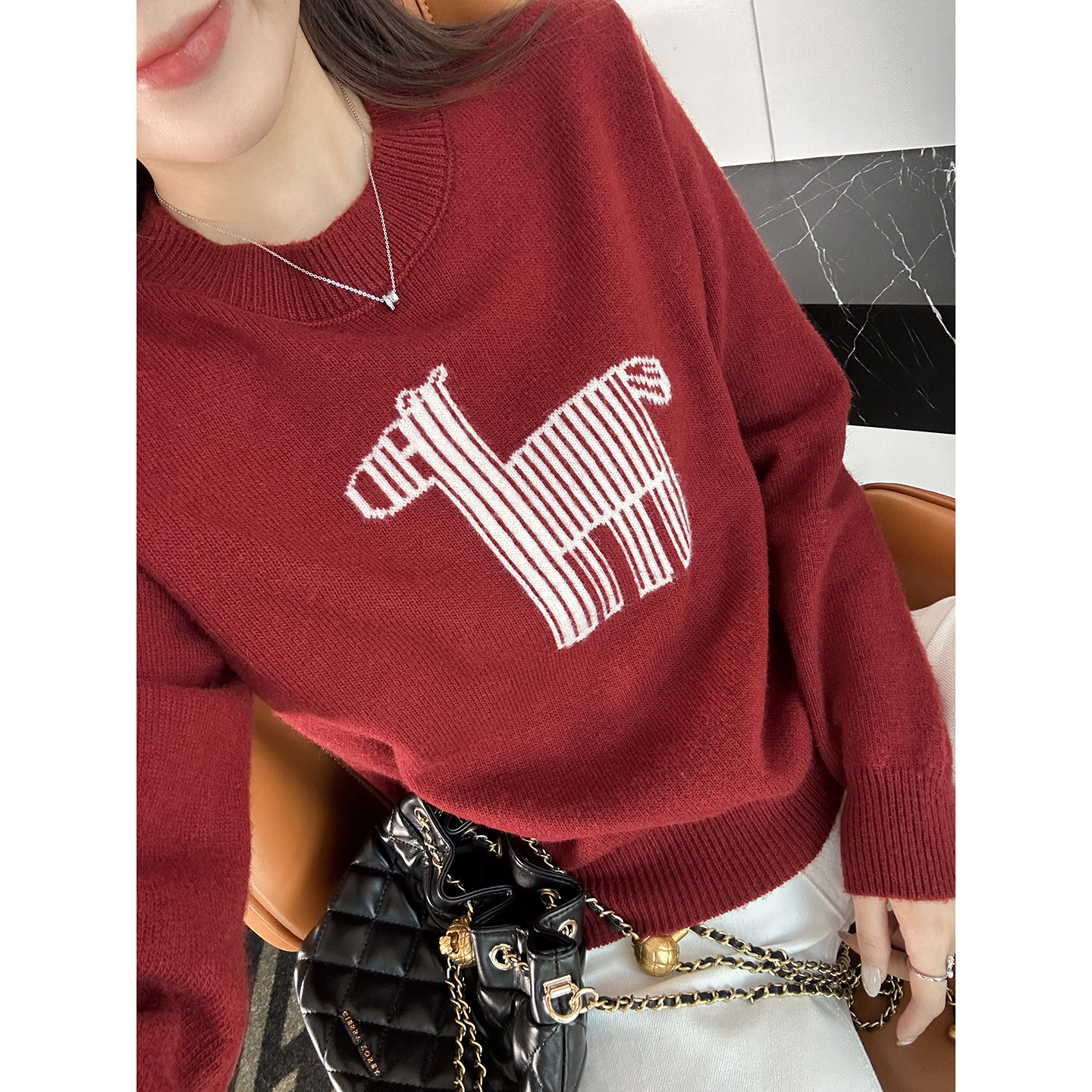 软fufu 小马针织毛衣女2026新款宽松圆领长袖打底衫羊毛上衣,女装/女士精品,毛衣,淘宝优惠券,粉丝福利购,淘宝优惠卷