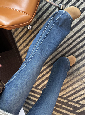 解构漫画腿！~复古高腰微喇牛仔裤女2026新款春深色弹力修身长裤