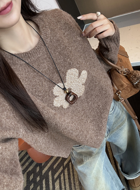 氛围感神器！~设计感小花毛衣女秋冬新30羊毛宽松长袖针织衫上衣