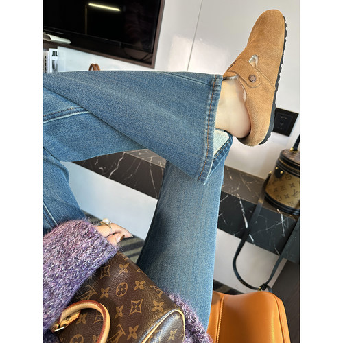 两版长度！加绒高腰微喇叭牛仔裤