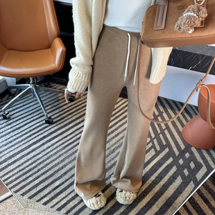 女秋冬羊毛百搭显瘦卫裤 这条菲常爱 柔软垂感高腰微喇叭休闲裤