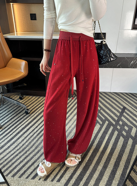 时髦精zui爱！~buling烫钻弯刀休闲裤女2026新垂坠高级感红色裤子