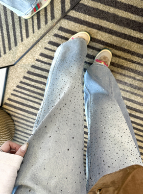 buling美腻烫钻！满天星弯刀牛仔裤女2026新款设计感宽松阔腿裤子