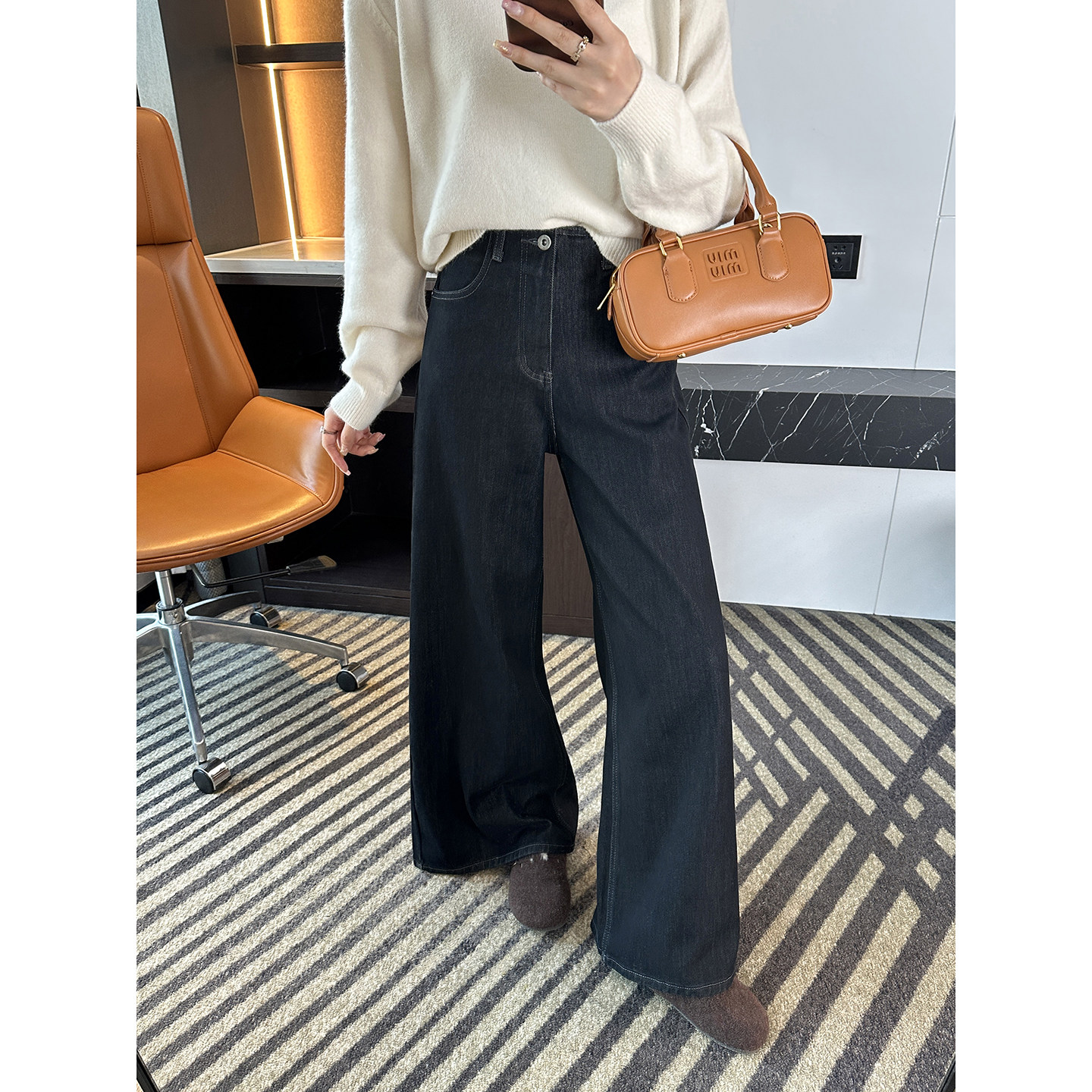 双版本厚度！~高腰阔腿牛仔裤女秋冬新款加绒加厚深色宽松直筒裤,女装/女士精品,牛仔裤,淘宝优惠券,粉丝福利购,淘宝优惠卷