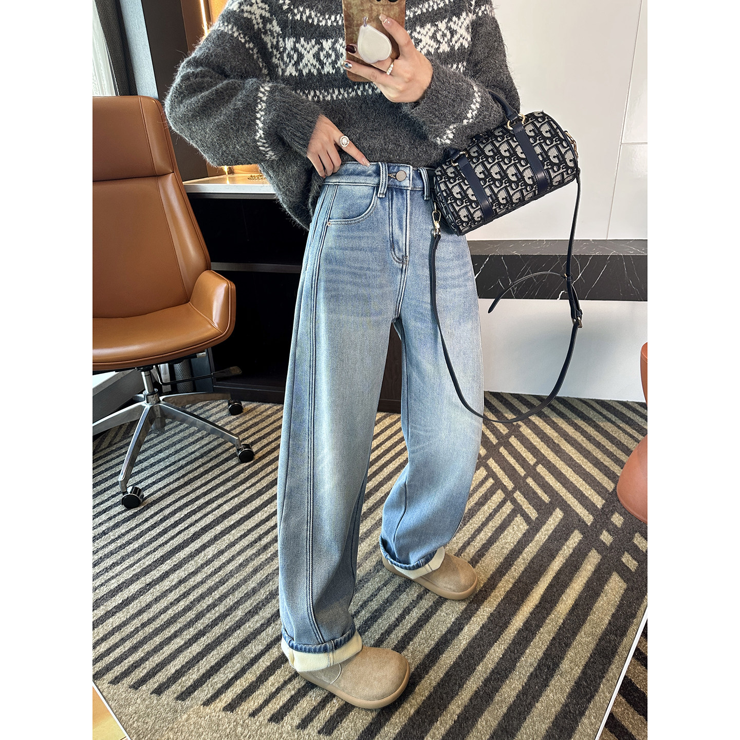 遮胯王牌！~显瘦斜裁弯刀牛仔裤